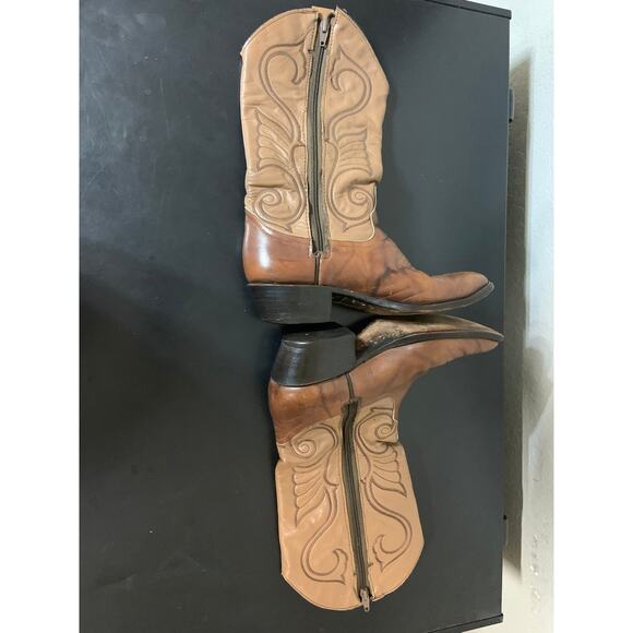 VTG Leather Western Cowgirl Zip Boots Women 9 Aztec Distressed Festival Concert - Picture 9 of 11